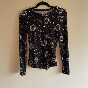 Celestial Print Long-Sleeve Top - Black
